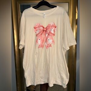 Bella Canvas Cream Tee with Pink Graphic Ghost Bow Perfect for Halloween